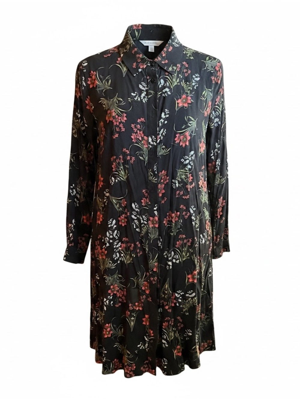 Zara Black Floral Button-Front Shirt Dress